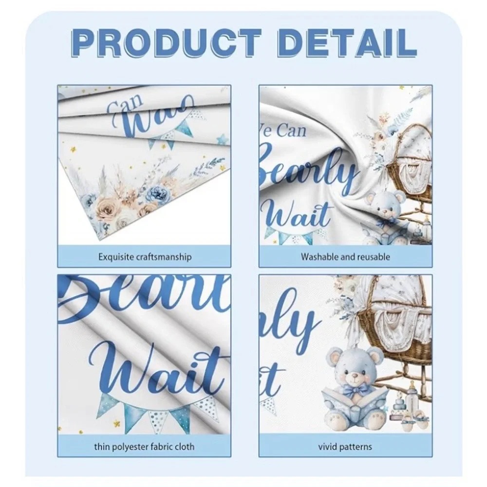 7x5ft Blue Bear Baby Shower Backdrop, We Can Bearly Wait Baby.NEW SEALED PACKAGE